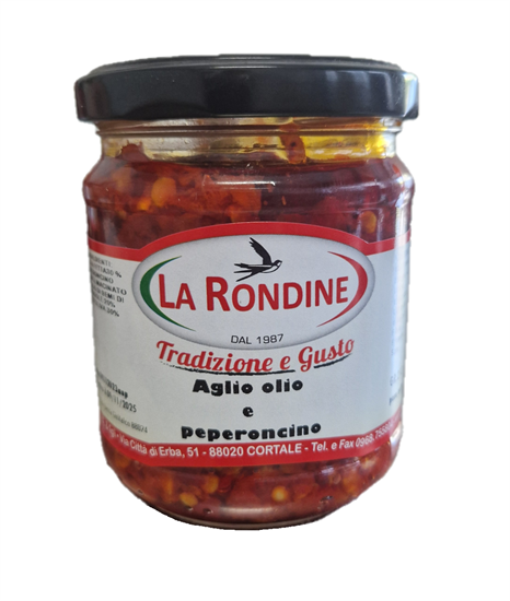 LA RONDINE KNOBLAUCH, Ã–L UND PIKANTER PEPERONCINO AUS KALABRIEN
