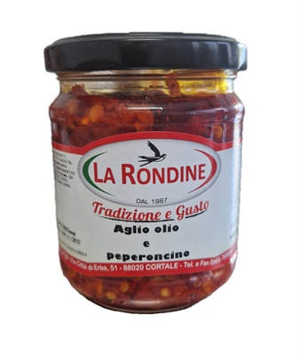 LA RONDINE KNOBLAUCH, Ã–L UND PIKANTER PEPERONCINO AUS KALABRIEN